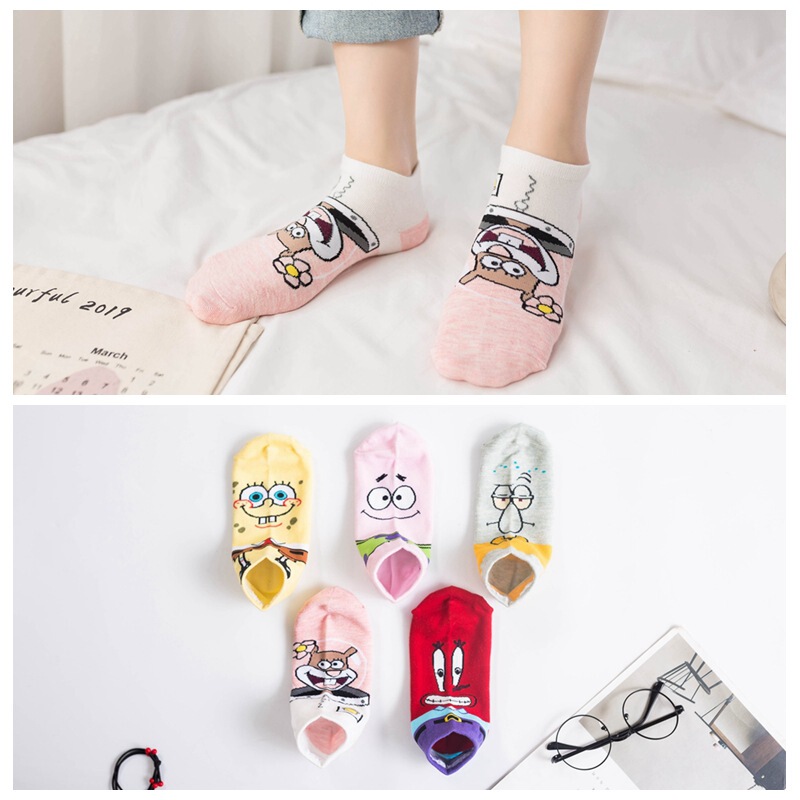 Japanese and Korean New Spongebob Women's Boat Socks Paixing Cute Cartoon Women's Socks Short Socks Cotton Socks Japanese and Korean New Spongebob Women's Boat Socks Paixing Cute Cartoon Women's Socks Short Socks Cotton Socks