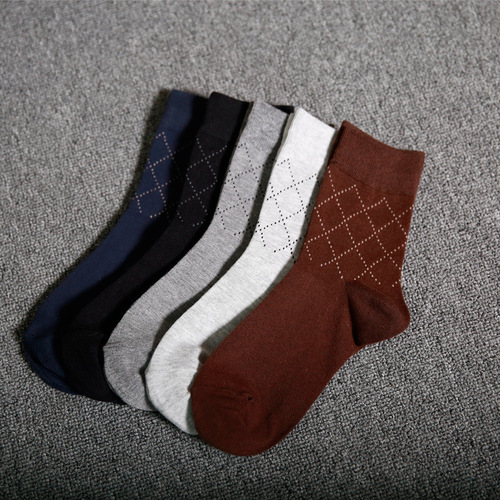 Four seasons business cotton socks individually packaged new men's mid-calf simple rib pattern anti-odor breathable wholesale