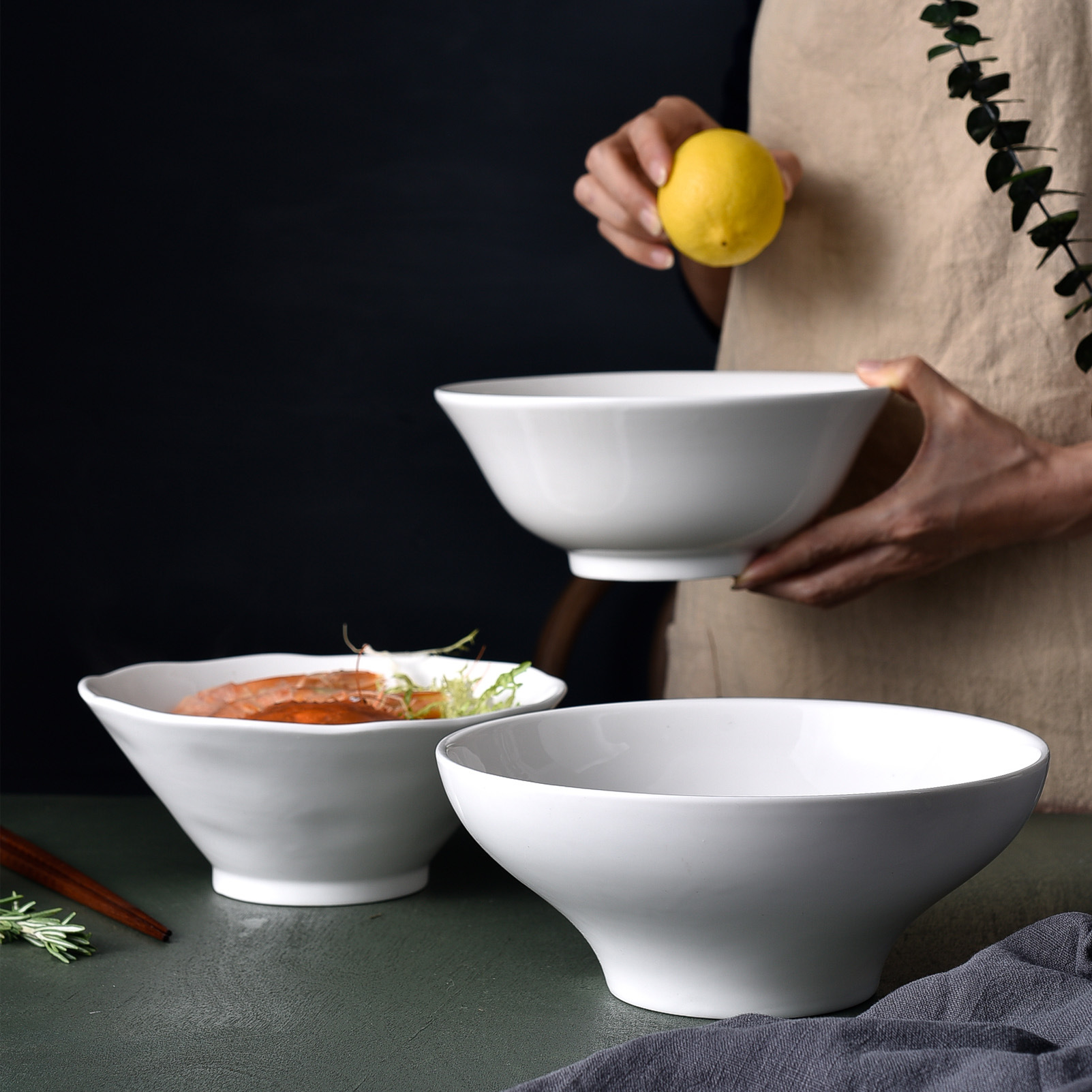 Japanese-style Home Hotel Internet-famous Ceramic Bowl Bucket Bowl Noodle Bowl Pure White Ramen Soup Bowl Restaurant Tableware