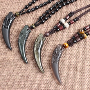 Wholesale Natural Ice Seed Obsidian Spike Pendant Wolf Head for Men and Women Couple Crystal Necklace Jewelry for Men and Women