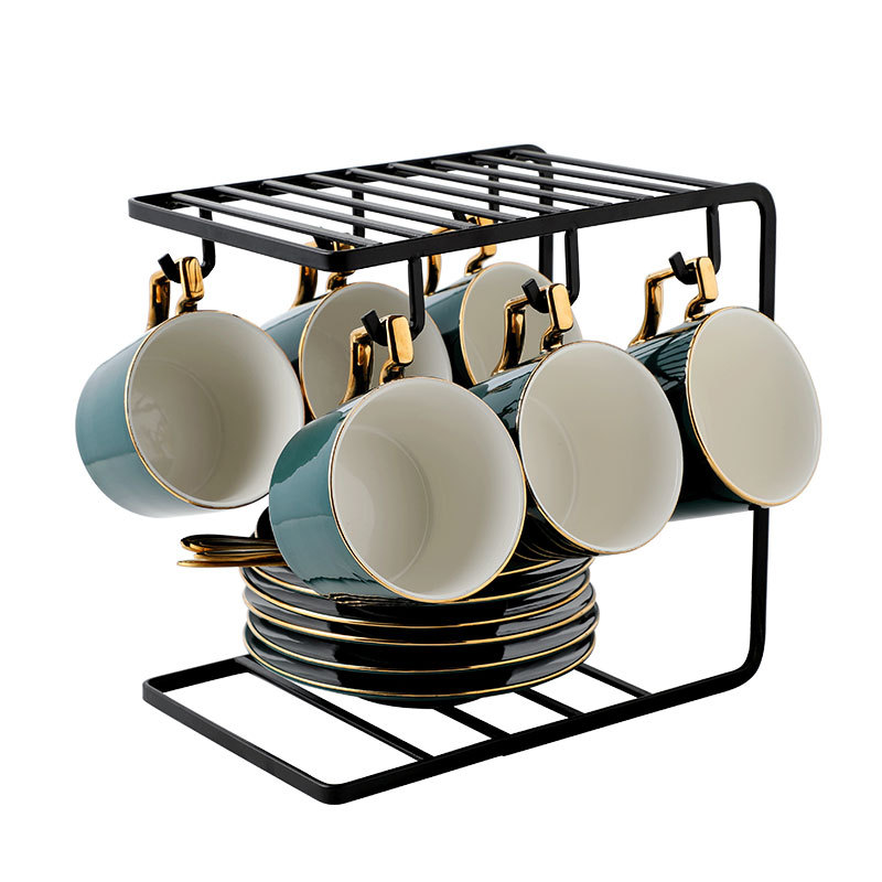 Estilo europeo pequeño Luz de lujo borde dorado taza de café y platillo traje de cerámica juego de té de la tarde del hogar Luoshi Flower House Flower Tea Appliance