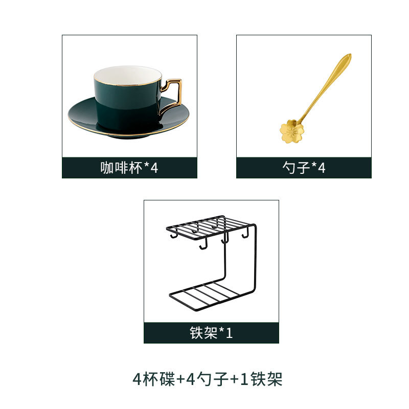 Estilo europeo pequeño Luz de lujo borde dorado taza de café y platillo traje de cerámica juego de té de la tarde del hogar Luoshi Flower House Flower Tea Appliance