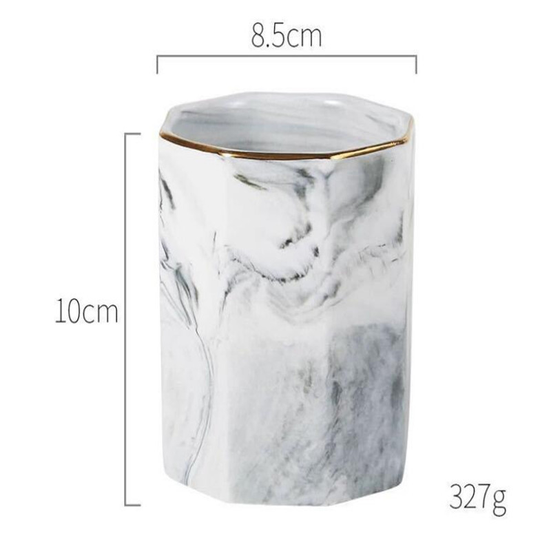 Portaplumas de estilo nórdico con diseño de mármol, taza de cerámica para brochas de maquillaje, recipiente de almacenamiento, artículo de decoración para el hogar, logotipo personalizado