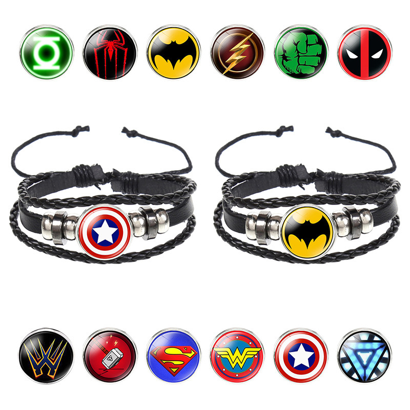 European and American Cross-border Marvel Hero Luminous Cowhide Bracelet Hand-woven Beaded Student Leather Bracelet Foreign Trade Jewelry European and American Cross-border Marvel Hero Luminous Cowhide Bracelet Hand-woven Beaded Student Leather Bracelet Foreign Trade Jewelry