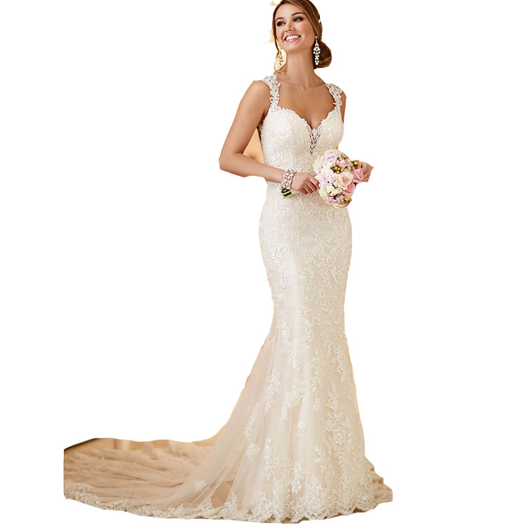 Fishtail Wedding Dress 2025 New Large Size Retro Slim Shoulder Slim Tail Lace Bride Export Wedding Dress for Women