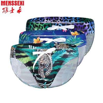 批发新款 品牌男士泳裤温泉沙滩低腰三角泳裤 豹纹 数码印花 欧美|ms