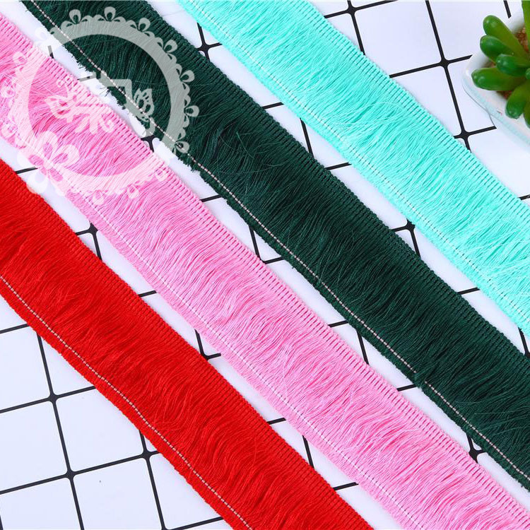 4CM 涤纶排须花边涤棉流苏加厚加密 彩色绣花线流苏服装辅料 批发
