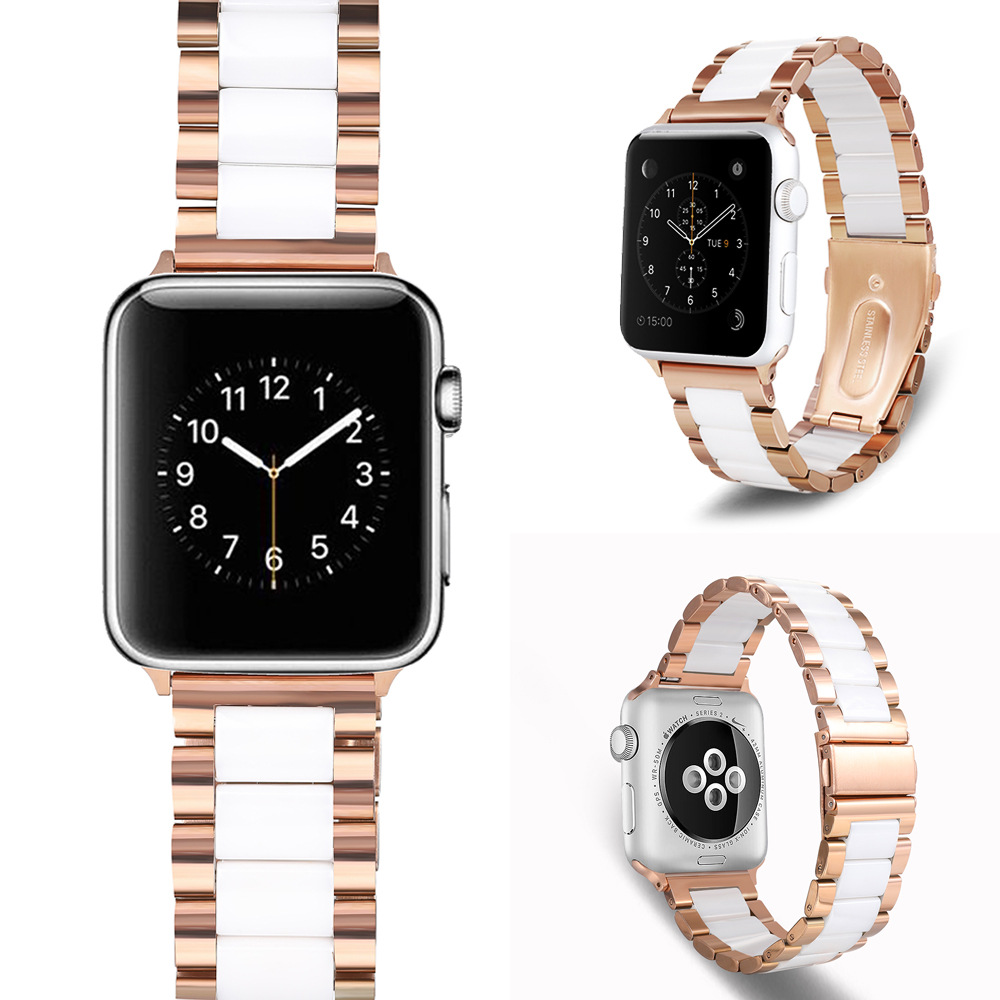 Suitable for 22mm Apple Watch 10/9/8/7 Stainless Steel Three-Bead Ceramic Strap Samsung Gear S3 Strap