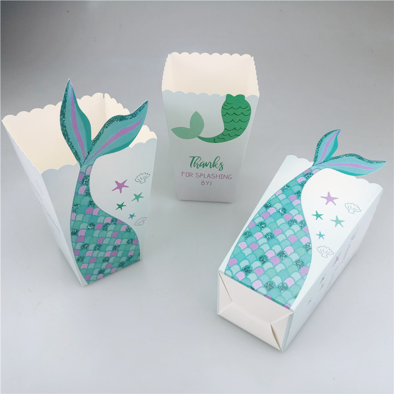 美人鱼爆米花盒外贸环保创意食品纸盒一次性儿童生日派对餐桌用品