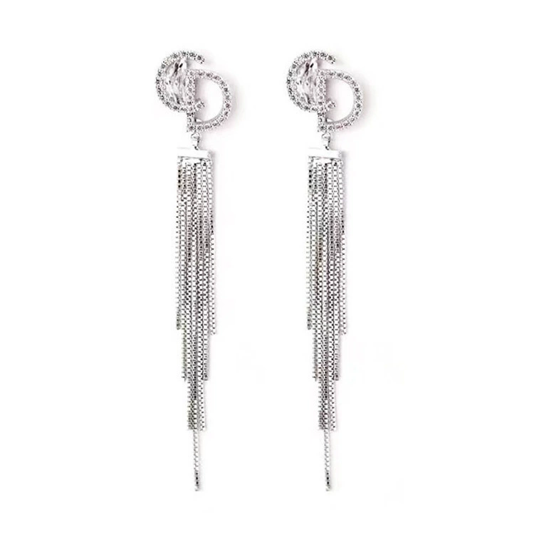 Серьги S925, кисточка с кристаллами циркония, короткие или длинные