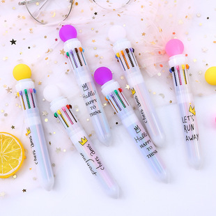 Ten Color Ballpoint Pen Cute Color Multicolor Ball Creative Korean Girl Multi-function Refill Rainbow Pen Stationery