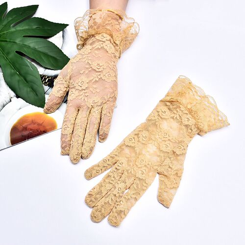 Cross-border lady lace short-sleeve sun protective gloves with large floral edge driving cycling lace gloves for wedding and marriage