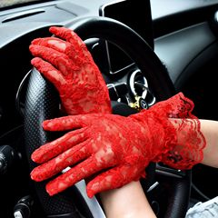 Cross-border lady lace short-sleeve sun protective gloves with large floral edge driving cycling lace gloves for wedding and marriage
