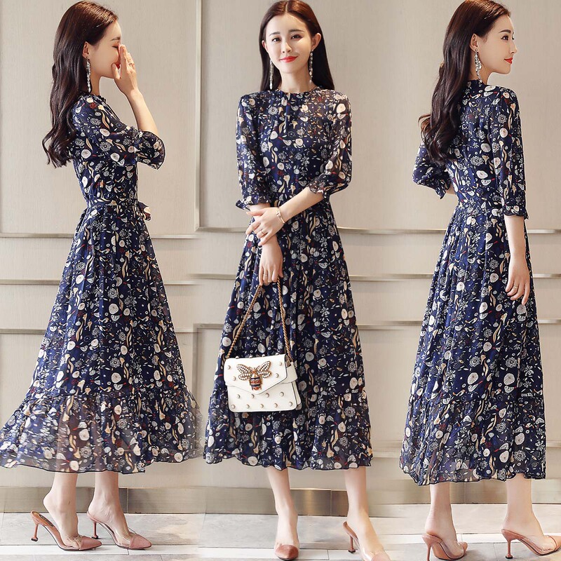 Papaya Milk Trend New Dress Summer Sweet Slim Slim Elegant Fashion Mid-length Printed Dress Papaya Milk Trend New Dress Summer Sweet Slim Slim Elegant Fashion Mid-length Printed Dress