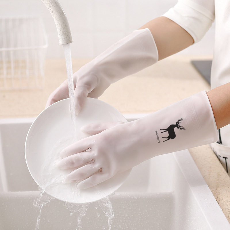 小鹿洗碗加长手套耐用防滑厨房做家务加厚刷碗洗菜防家用柔韧手套