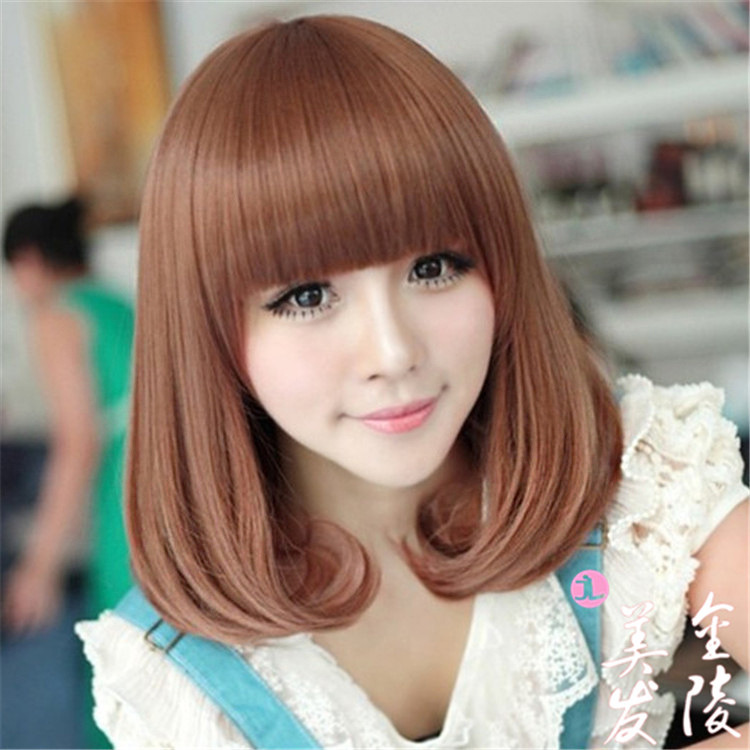 Wig for Women with Full Head and Long Curly Hair, Chemical Fiber Wig, Medium and Long Hair with Inner Buckle and Bangs, W Pear Head Factory Wholesale