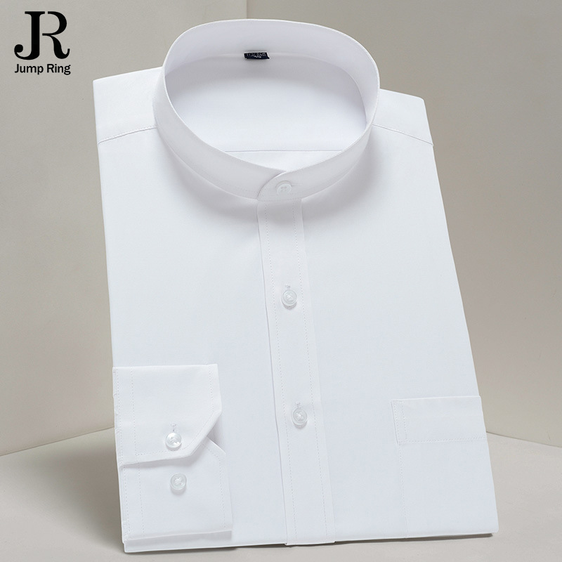 JR Men's Chinese Collar Shirt Men's Long-sleeved White Business Chinese-tung Men's Collar White Shirt Chinese Style JR Men's Chinese Collar Shirt Men's Long-sleeved White Business Chinese-tung Men's Collar White Shirt Chinese Style