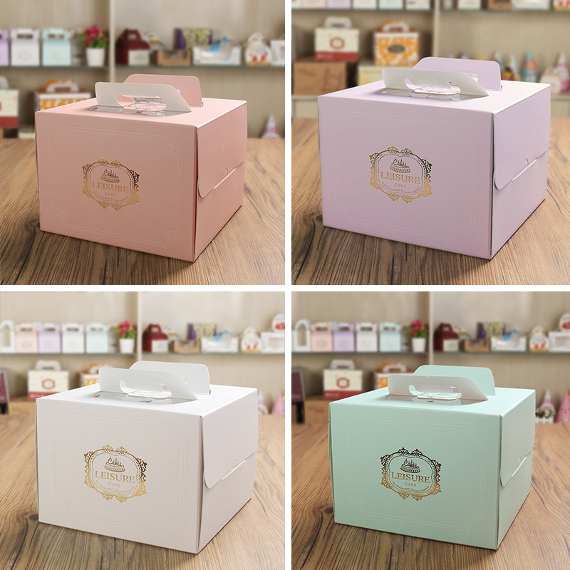 8寸方形手提生日蛋糕盒彩色烫金纸质蛋糕盒烘焙蛋糕包装盒现货