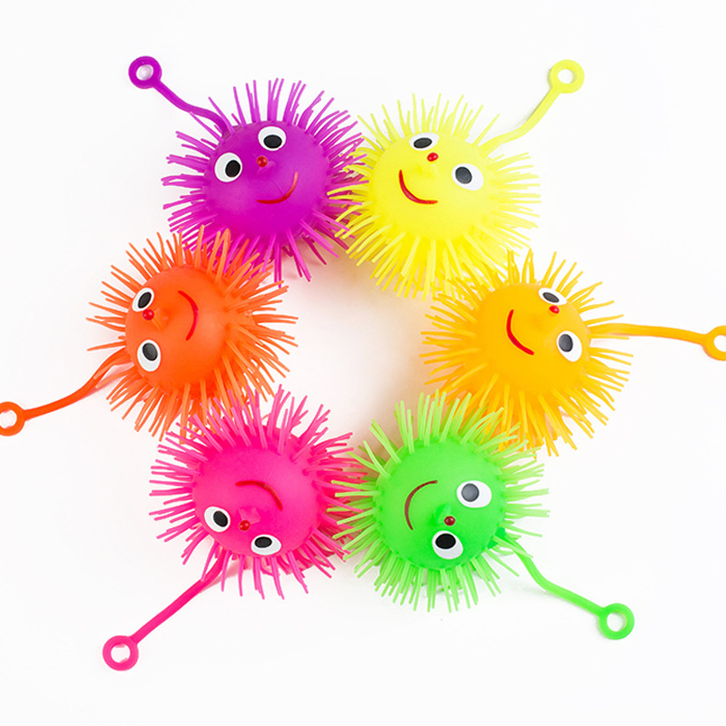 Wise little hedgehog flash fur ball children's stall toy explosion luminous elastic clown ball postage luminous ball
