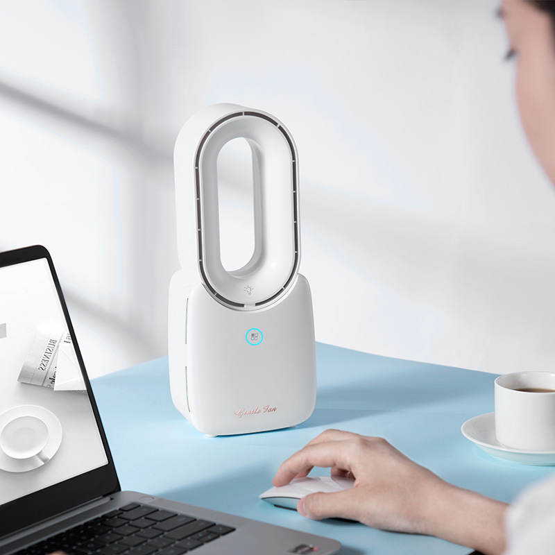 Escritorio creativo mini sin cuchilla USB recargable ventilador noche luz pequeño ventilador portátil hogar dormitorio aire acondicionado ventilador