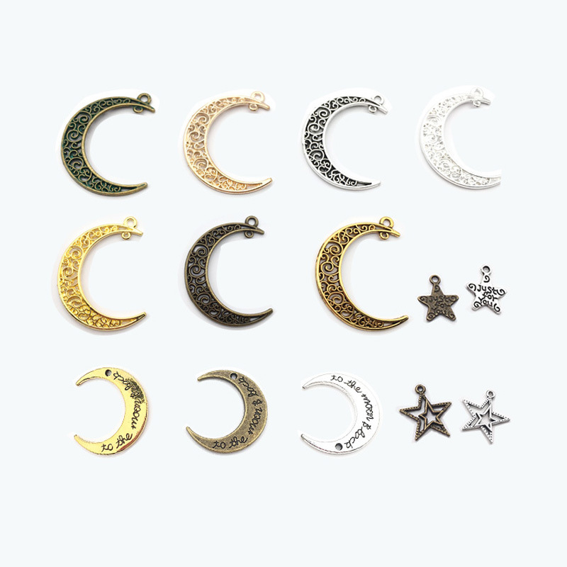Directo de fábrica DIY accesorios de la joyería de la aleación de la vendimia Hollow Moon Star colgante material colgante hecho a mano