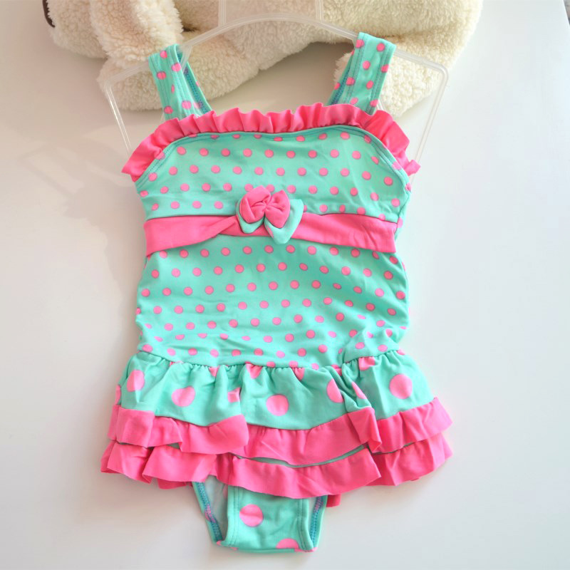 Green base rose red lace polka dot one-piece