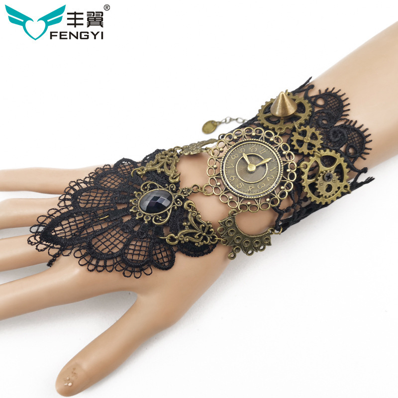 Original Gothic Punk Retro Lace Bracelet Women Gear Clock Steam Engine Bracelet Party Accessories S392