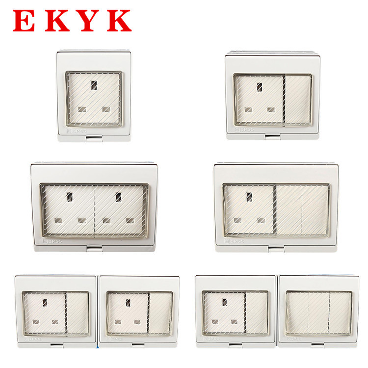 跨境户外英式防水开关插座13A明装防暴雨防尘防英式墙壁明装插座