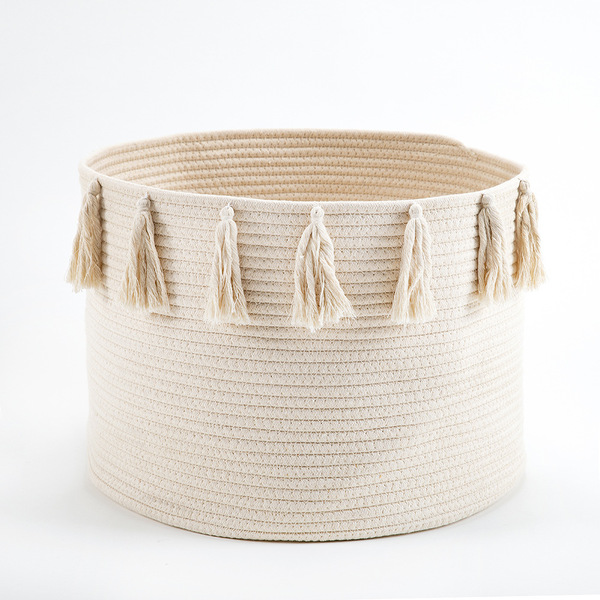 Nordic ins Cotton Rope Woven Tassel Storage Basket Room Sundries Storage Basket Baby Diaper Storage Box