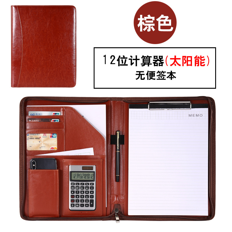 Fabricante A4 de hojas sueltas carpeta Gerente de material con cremallera bolsa de oficina de negocios CONTRATO DE firma tablero clip de cuero