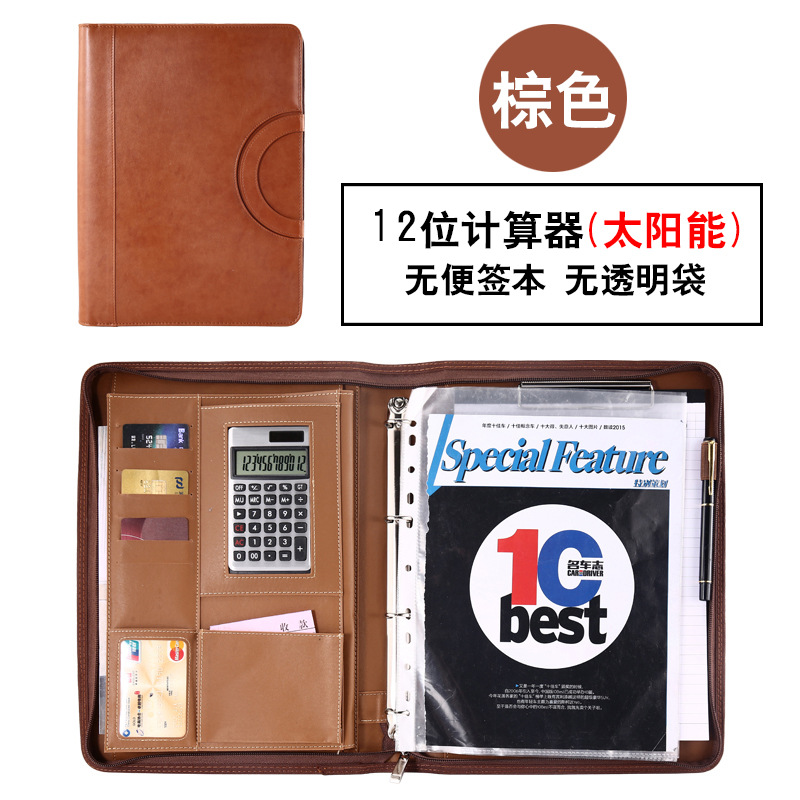 Fabricante A4 de hojas sueltas carpeta Gerente de material con cremallera bolsa de oficina de negocios CONTRATO DE firma tablero clip de cuero