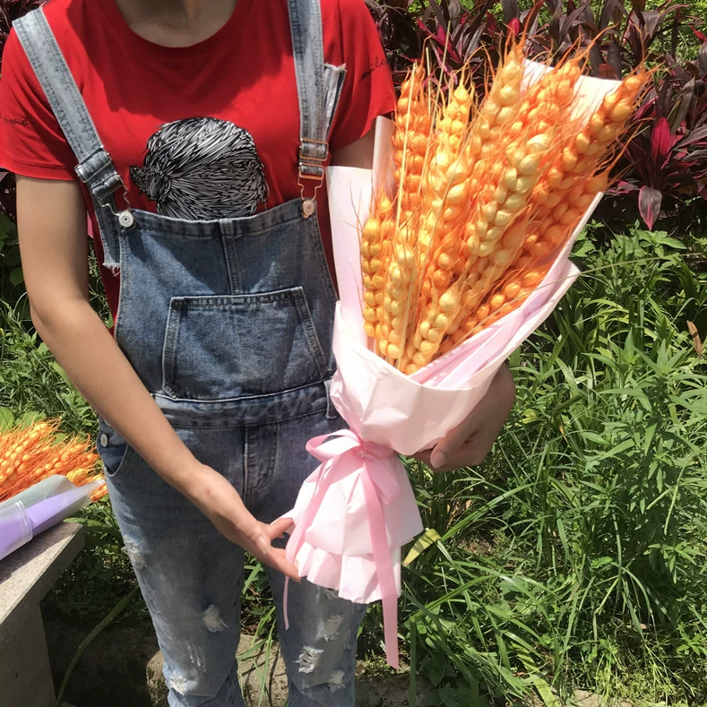 [批发3叉黄水稻谷仿真禾苗家居软装婚庆场地装饰道具塑料假花麦穗]