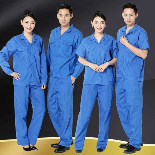 Summer short-sleeve workwear protective clothing polyester-cotton breathable sweat-absorbent workshop uniform thin workwear factory wear