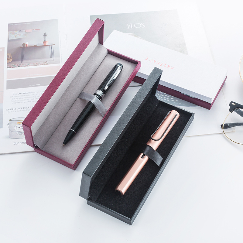 商务纸质拼色钢笔盒金属圆珠笔翻盖盒广告活动礼品笔包装可印logo