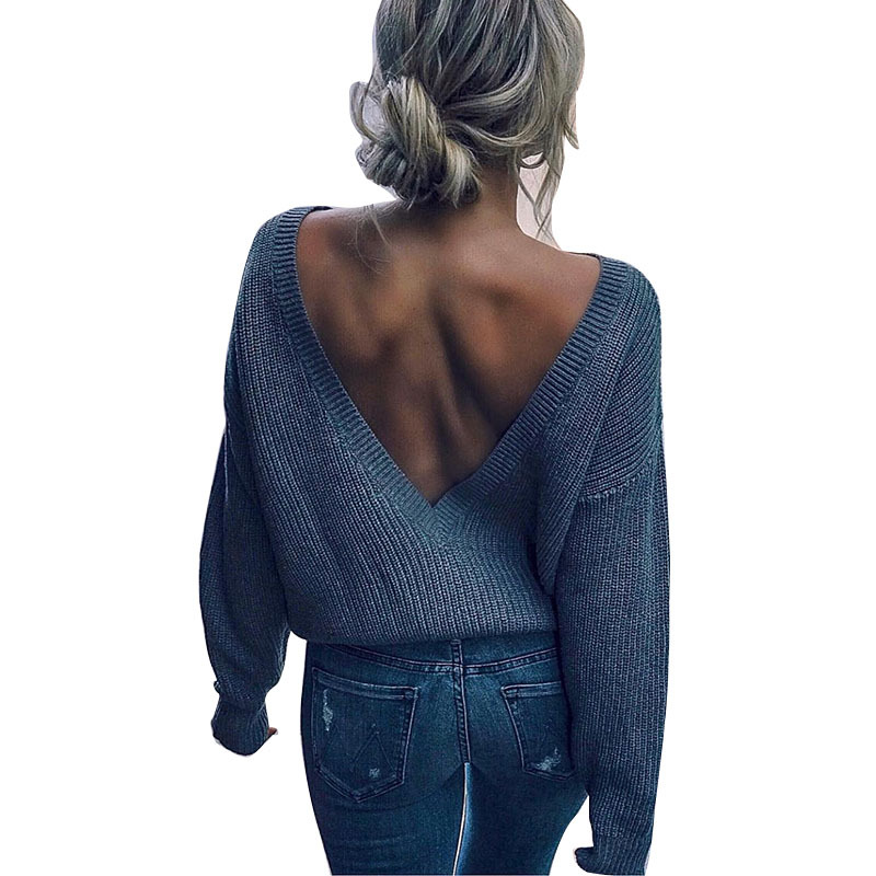 Women's Pullover Knitting Sexy Backless Dinified Sweater