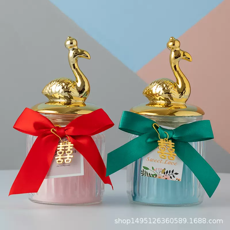 玻璃喜糖盒伴手礼盒镀金动物盖子密封罐鹿头松鼠成品发货