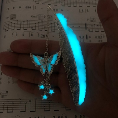 Foreign trade models Noctilucent butterfly Five-pointed star Feather bookmark Antique Silver luminescence alloy bookmark fluorescence Jewelry