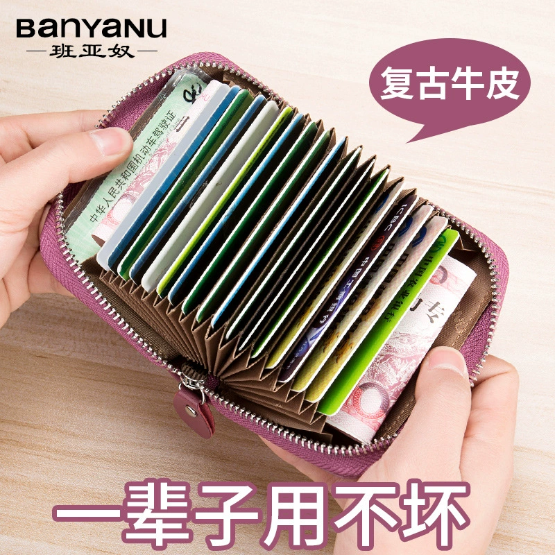 Card holder, shoulder bag, anti-magnetic ultra thin cards with zipper for driver's license, genuine leather