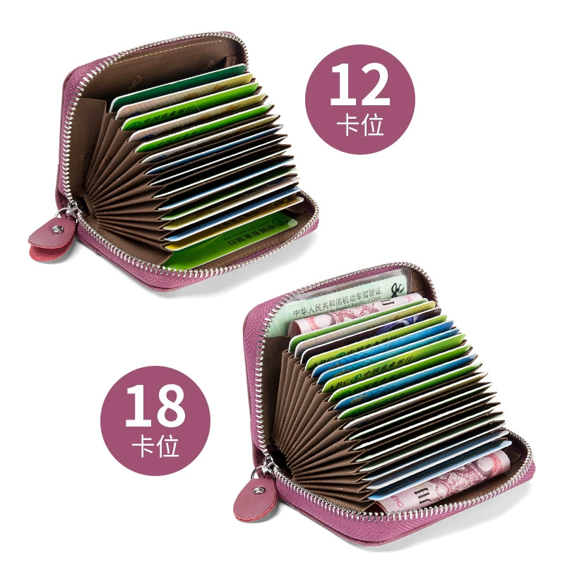 Card holder, shoulder bag, anti-magnetic ultra thin cards with zipper for driver's license, genuine leather