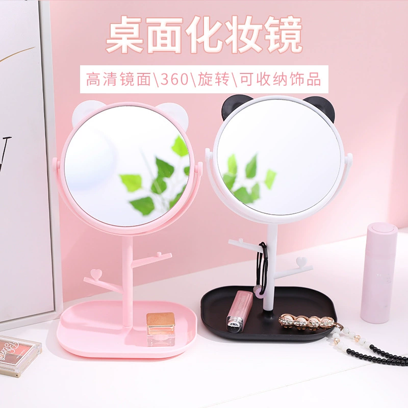 Cat Ear Table Makeup Mirror, Rotatable HD Desktop Dressing Mirror, Princess Dorm Mirror