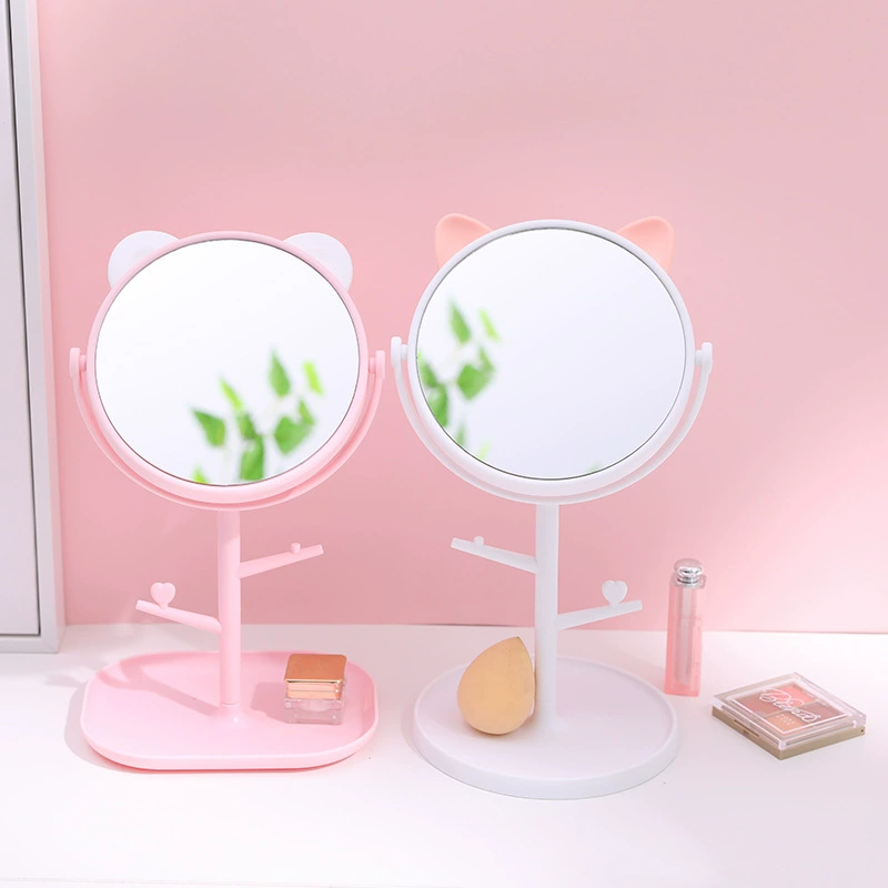 Cat Ear Table Makeup Mirror, Rotatable HD Desktop Dressing Mirror, Princess Dorm Mirror
