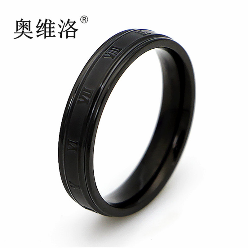 奥维洛时尚韩版钢饰戒指经典罗马南美单戒男女生尾戒黑色复古港风