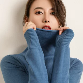 毛衣秋冬新款百搭堆堆领女高领套头毛针织衫纯色保暖修身打底衫