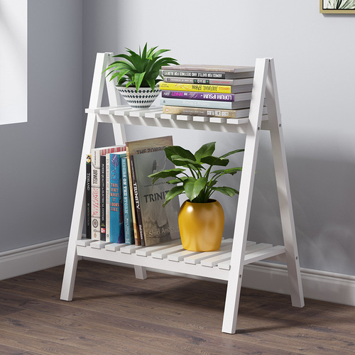 Pastoral flower rack solid wood white multi-layer European style home floor balcony indoor flower rack storage shelf