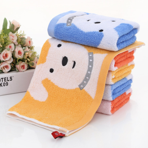 Cartoon pure cotton square towel for household baby and child cotton face wash absorbent soft small towel with embroidered logo