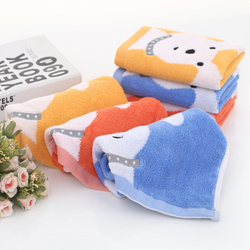 Cartoon pure cotton square towel for household baby and child cotton face wash absorbent soft small towel with embroidered logo