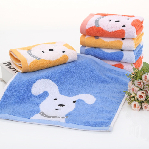 Cartoon pure cotton square towel for household baby and child cotton face wash absorbent soft small towel with embroidered logo