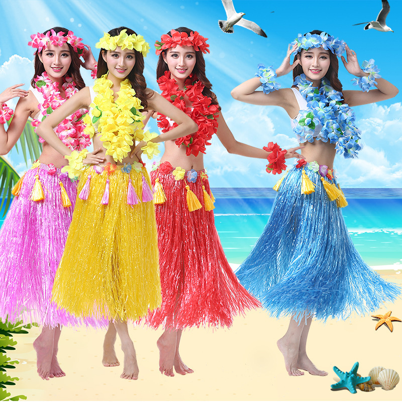 80cm Full Thickened Flow Combed Grass Skirt Eight-piece Set Hawaiian Grass Skirt Hagrass Dance Grass Skirt Adult Grass Skirt Set