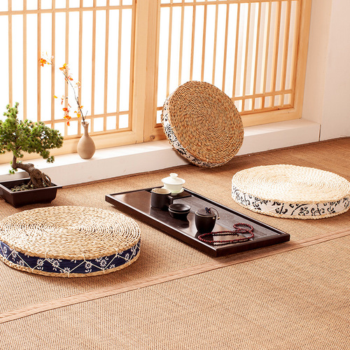 Wicker window seat cushion meditation cushion tatami thickened straw stool wicker zafu round sitting stool
