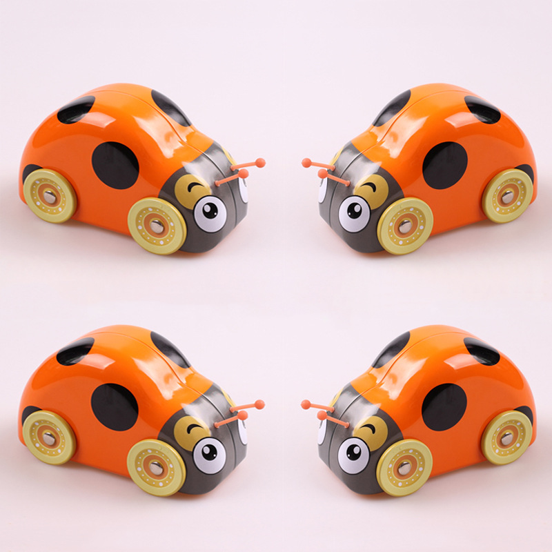 可爱动物造型马口铁糖果包装盒四轮可转动小孩玩具甲壳虫形状铁罐